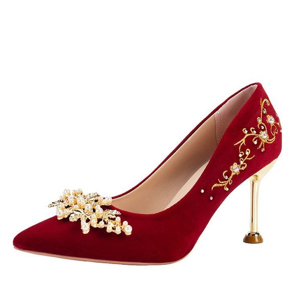 High Heels 2024 New Shoes Red Xiuhe Wedding Shoes Wedding Dress Pearl Embroidered Shoes Two-Wear Wedding Women's Shoes Brocade - Image 5