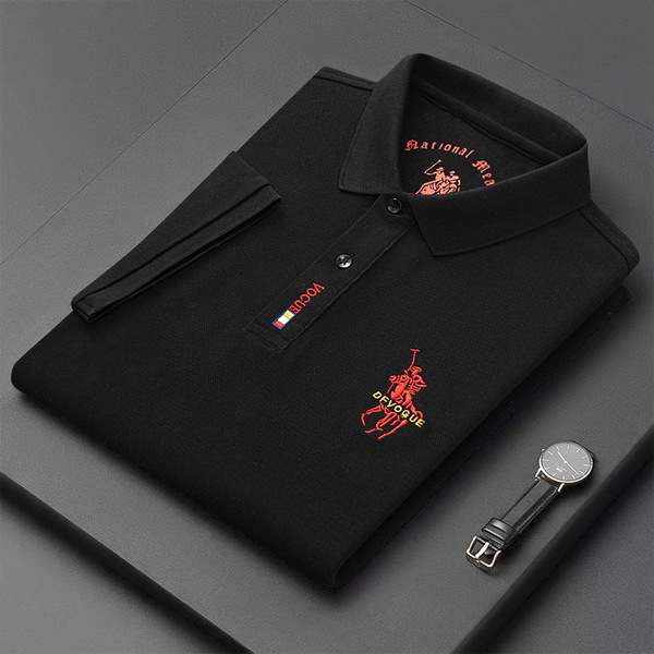 Cross-Border Summer Business New Men's Short-Sleeved Polo Shirt with a Turn-Down Collar, Casual Solid Color Fashion Embroidered Cotton-Like T-Shirt - Image 2