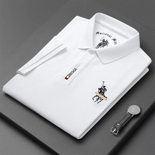Cross-Border Summer Business New Men's Short-Sleeved Polo Shirt with a Turn-Down Collar, Casual Solid Color Fashion Embroidered Cotton-Like T-Shirt - Image 3