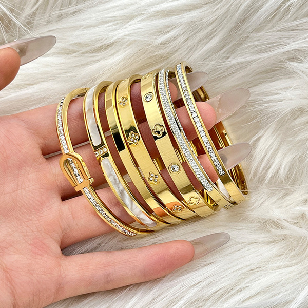 Titanium Steel Bracelet Sand Gold High Version Diamond Silver Bracelet Women's Jewelry Fashionable Elegant Simple Stainless Steel Bracelet Jewelry