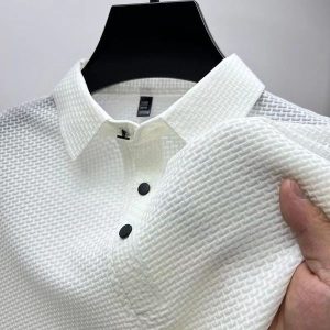 Cross-border nylon 2024 Summer mesh ice silk short-sleeved T-shirt men's shirt collar color slip polo shirt half-sleeved clothes